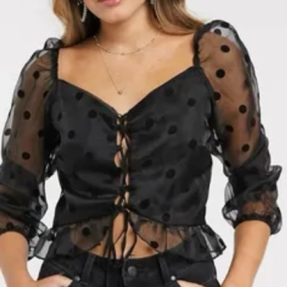Girls on Film organza sheer sleeve polkadot blouse corset style bodice goth 12